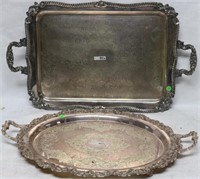 2 FOOTED SILVER PLATED HANDLED TRAYS, APPROX. 26
