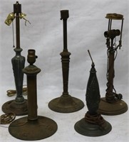 COLLECTION OF 5 VINTAGE LAMP BASES, BRASS, IRON,