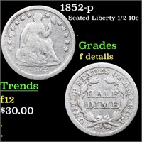 1852-p Seated Liberty 1/2 10c Grades f details