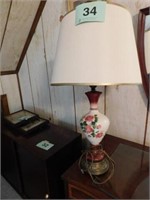 Vintage porcelain table lamp handpainted by Gaston