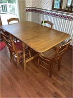 VINTAGE MAPLE DROP LEAF TABLE W/ 4 CANED CHAIRS