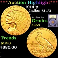 *Highlight* 1914-p Indian $2 1/2 Graded Choice AU/