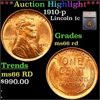 *Highlight* 1910-p Lincoln 1c Graded ms66 rd