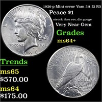 1926-p Mint error Vam 3A I2 R5 Peace $1 Grades Cho