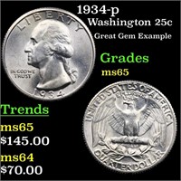 1934-p Washington 25c Grades GEM Unc