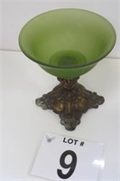 Green Glass Dish w/ Brass Bottom