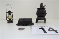 Miniature Cast Stove & Match Holder w/ Lantern