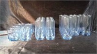 Set of blue glasses, eight juice glasses, eight