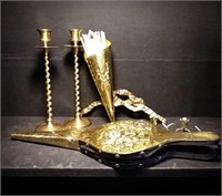 Fireplace bellows and match holder, Brass