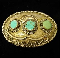 German silver buckle with turquoise stones