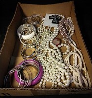 Costume jewelry, pearl necklaces, silver and