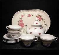 Service for four China tea set with teapot, plate