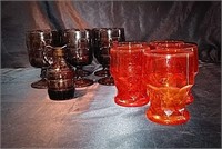 Six Vintage brown basket weave pattern glass tea