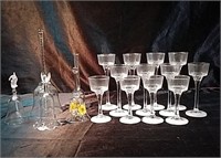 Glass bells-5, and 12 glass candle holders in 3