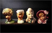 4 vintage lady head vases- blonde hair with