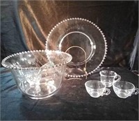 Candlewick clear glass punch bowl with glass