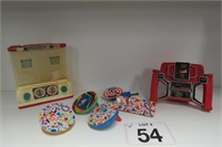 Vintage Toy Lot- Noise Makers, Race Game & More