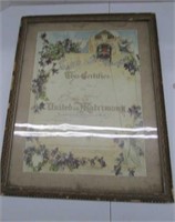 Antique 1908 Wedding Certificate Framed 20"X16"