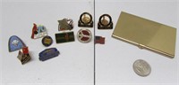 Metal Business Card Holder & WBA Pins Vintage