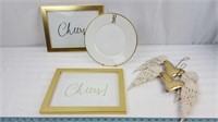 Gold tone decor pieces.