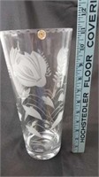 Heavy lead crystal vase, floral and fern design.