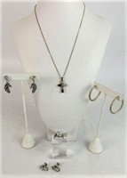 Sterling Earrings, Ring & Pendant with Chain