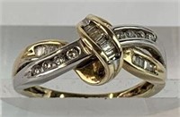 10K Gold Ring with Round & Baguette Melee Diamonds