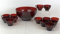 Ruby Glass Punch Bowl Set