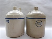 (2) 1 Gallon Blue Band Stoneware Jugs