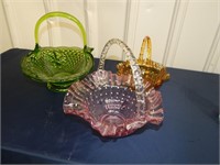 3 Vintage Art Glass Baskets