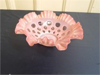 Ruffled Pink Opalescent coin dot bowl (brides)