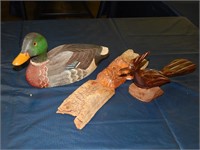 Wood Carved Duck, Road Runner & Indian