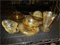 Group of Amber Depression Glass Various Patterns