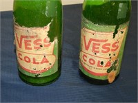 Pair of Vess Cola Paper Label Green Bottles