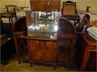 Art Deco Antique Bar Cabinet Burl Veneer