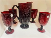 Princess House Ruby Pitcher W/ Set Of 4 Goblet