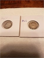 USA silver Dimes 1946S ,1964 VF , CA 33