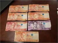Philippines Lot Of 7 Notes 250 Pesos VF