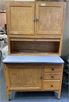 Oak kitchen cabinet  with metal mill bin, and