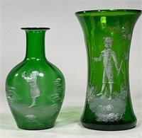 Pair of Forest Green Mary Gregory Vases