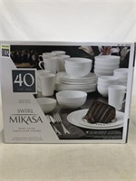 SWIRL MIKASA BONE CHINA SET APRX 40 PIECES