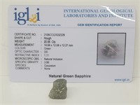 20.56 Cts Natural Green sapphire.  IGL&I Cert