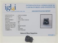 10.90 Cts Blue Sapphire. Rough shape. IGL&I certif