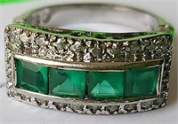898 - SILVER RING W/GREEN STONES
