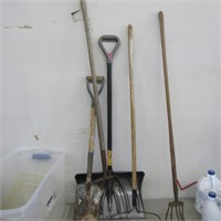 Lot of long handle hand tools.