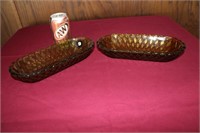 AMBER COLORED DEPRESSION GLASS RELISH TRAYS