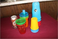 LOT OF PLASTIC TUMBLERS AND KIDS CUPS