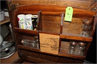 WOOD SPICE RACK AND CONTENTS