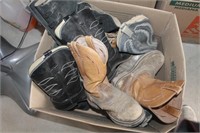 LARGE BOX OF COWBOY BOOTS AND OVERSHOES