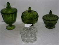 4 LIDDED GLASS CANDY DISHES